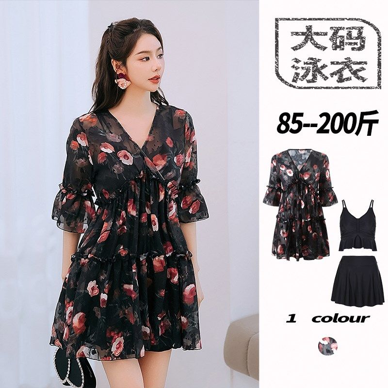 女士泳衣分体大码三件套显瘦遮肚中年妈妈遮肉保守海边Y度假泡温