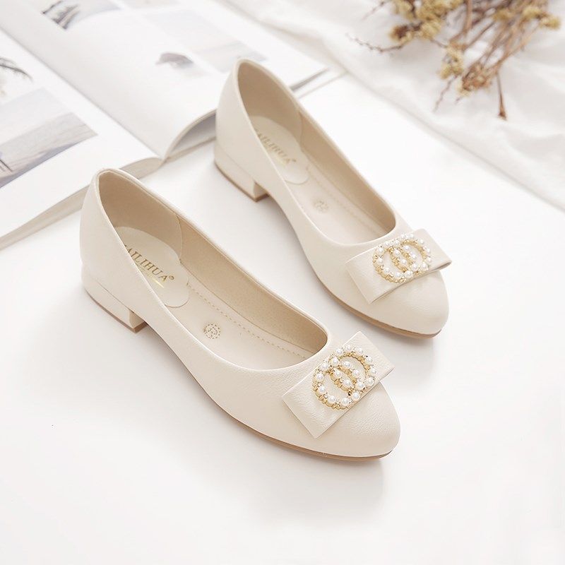 粗跟单鞋女2024新款春秋百搭浅口女鞋软底软O皮豆豆鞋中年妈妈鞋,女鞋,浅口单鞋,淘宝优惠券,粉丝福利购,淘宝优惠卷