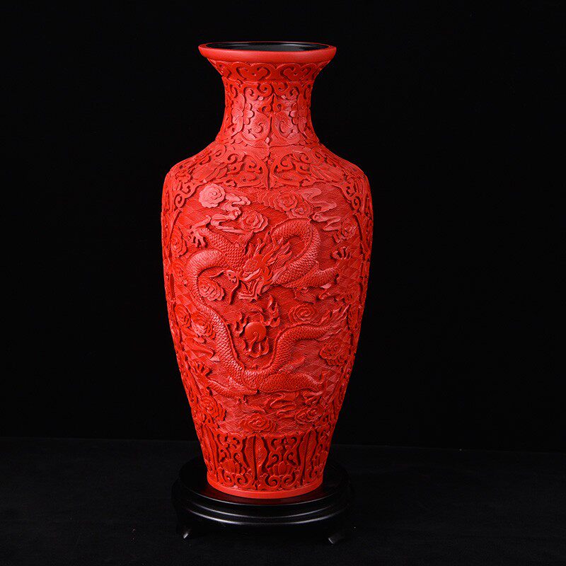 包邮花瓶扬州特色漆器厂工艺传统中式家居装饰摆件剔W红雕漆礼品
