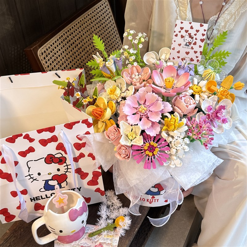 积木花束2025新款玫瑰花套装女生日拼装手工整套礼物Wdiy节日礼物