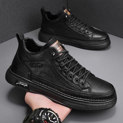 男鞋夏季内增高8cm6cms马丁男士休闲皮鞋软底黑色板鞋增高鞋男10c