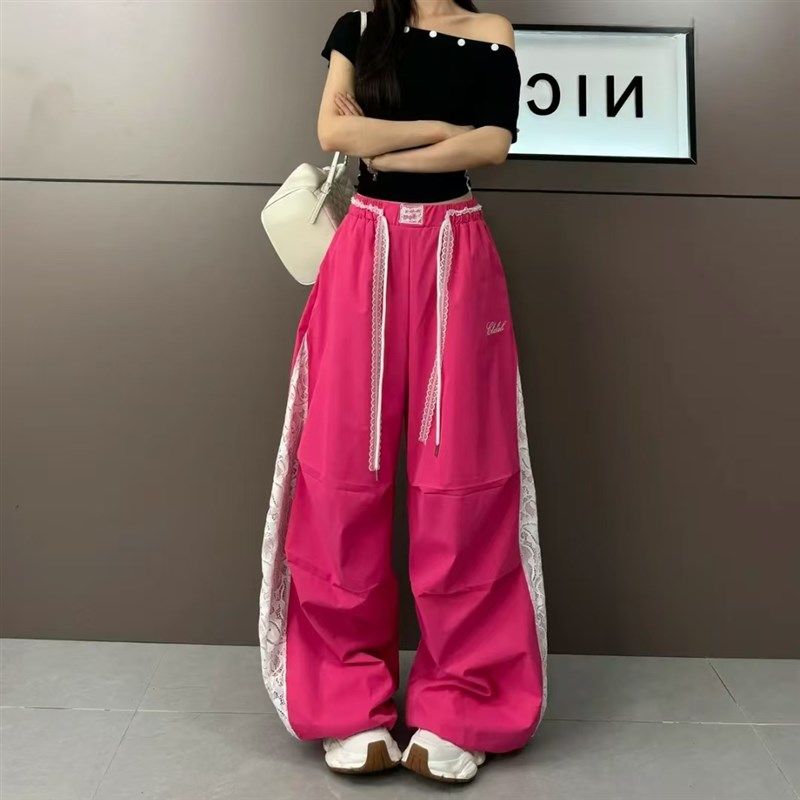 白色蕾丝阔腿裤女20r25新款夏季薄款镂空拼接宽松垂感拖地