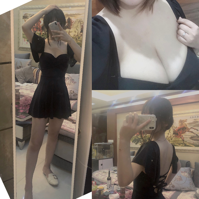 泳衣女连体裙式保守显瘦遮肚大胸小胸钢托聚拢平角U泡温泉大码泳