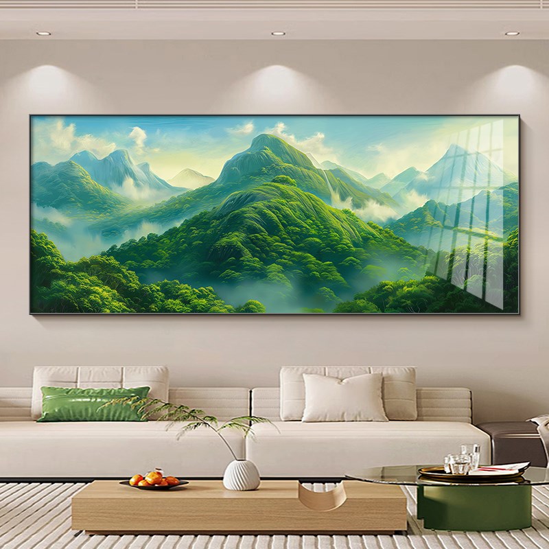 背有背景墙无水靠山图沙发装饰y画现代青山简约图有山靠山挂画客