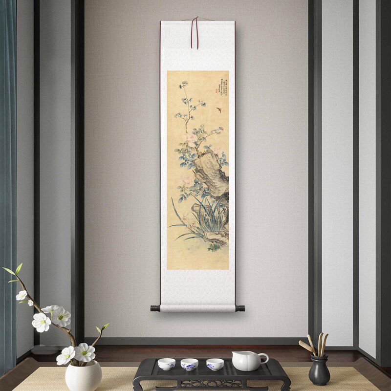 清 蒋溥《兰石图》客厅书房茶室装D饰画挂画玄关水墨高清卷轴字画