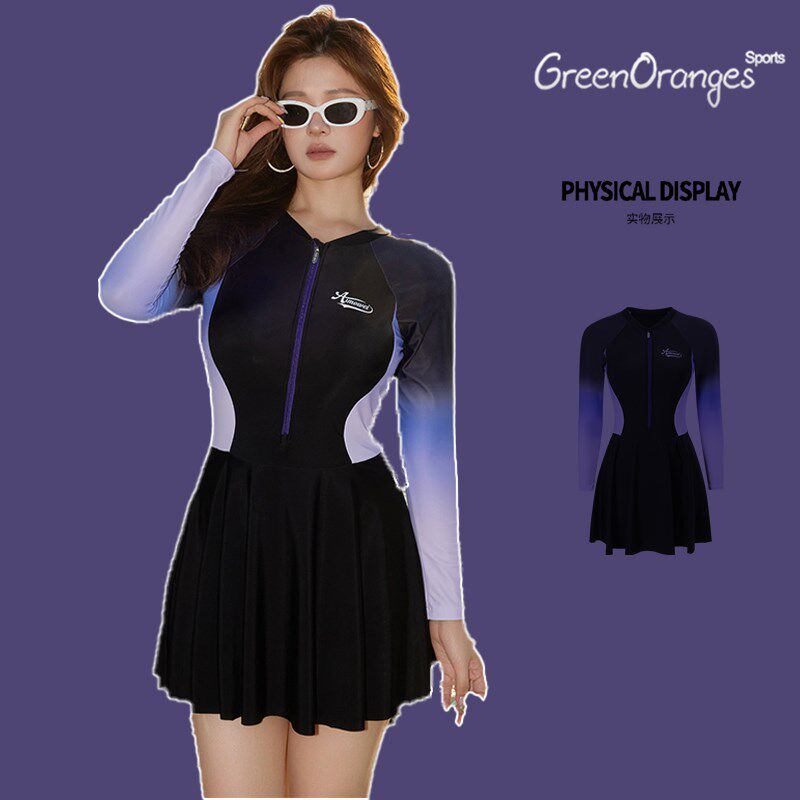 泳衣女长袖防晒成人高级感2025年新款连体大码R泡温泉游泳衣女泳