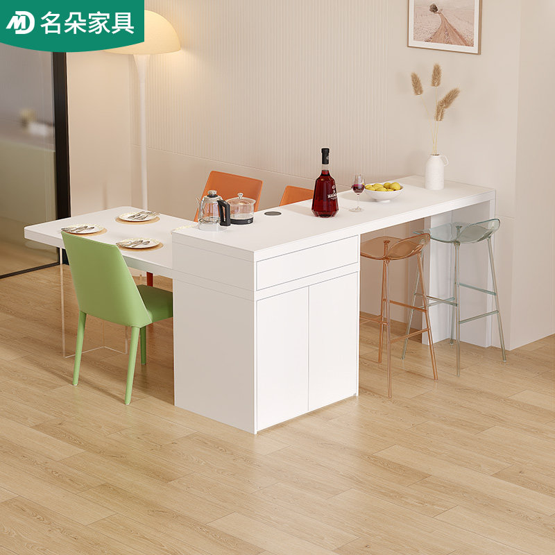 岩板多功a能酒吧台餐桌一体柜家用茶台岛台奶油风厨房隔断餐边柜