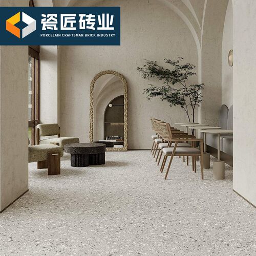 现代简约通体水磨石瓷砖600x1200哑光客餐O厅餐饮服装店防滑地板