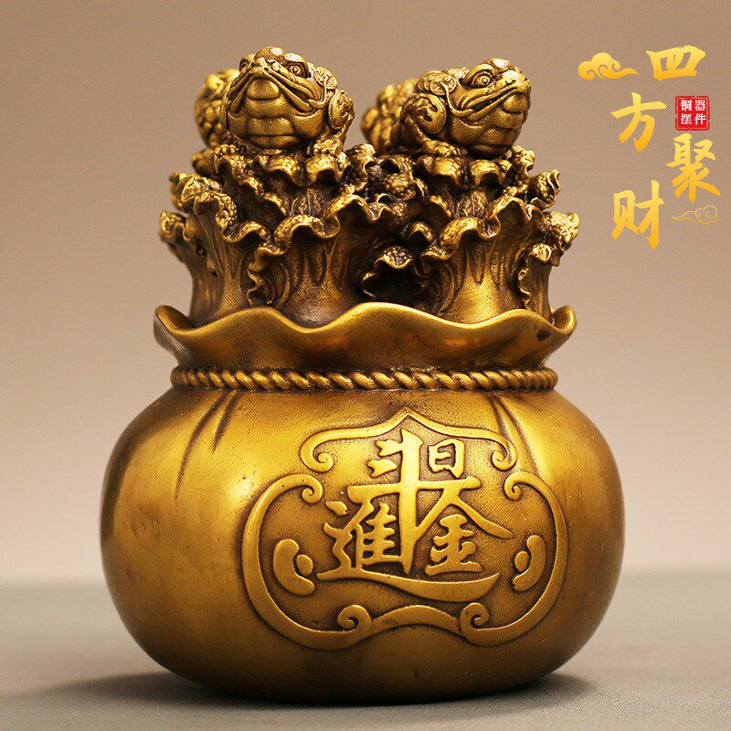 铜金蟾四方聚财金蟾摆件招财白菜客厅玄关办公室前台Y装饰开业礼
