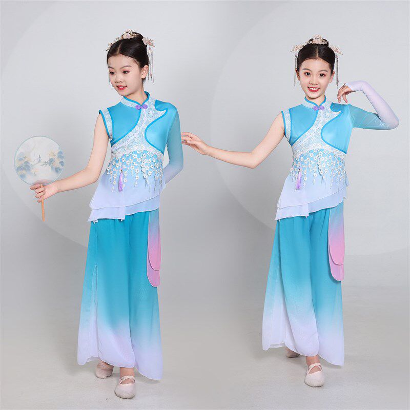 儿童澜水见月圆舞蹈服钱鼓舞古典舞服艺考服装胶州V秧歌舞表演服