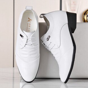 隐形内增高男鞋子英伦商务正装皮鞋韩版青年N时尚白色新郎婚礼鞋