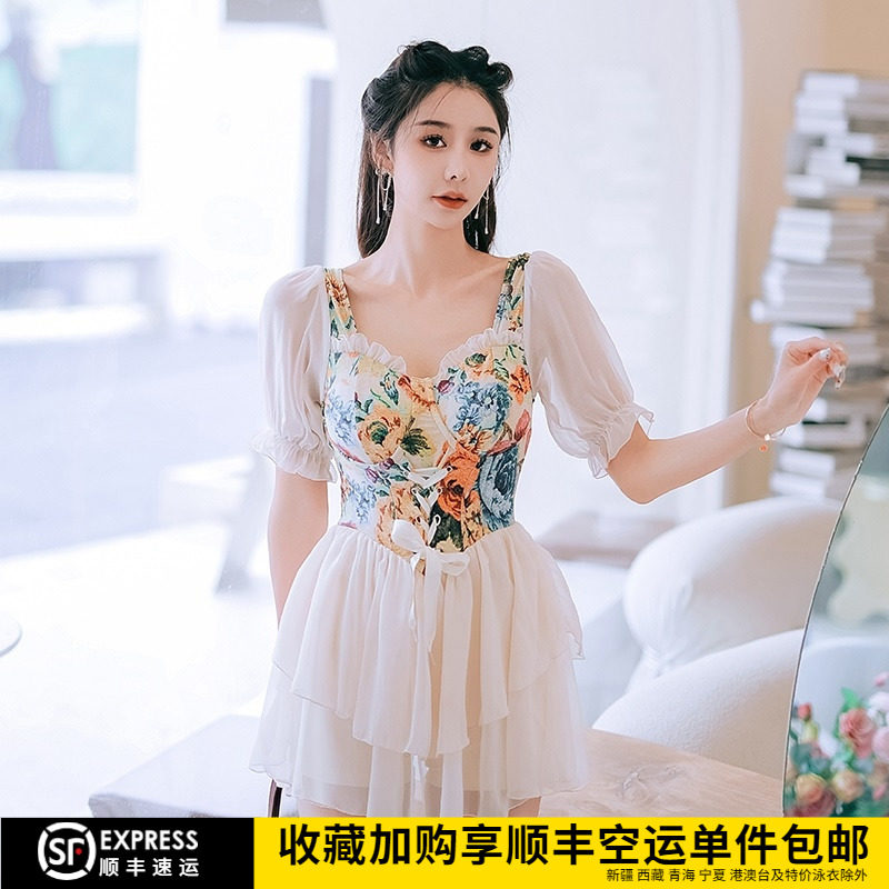 泳衣女夏连体裙式200斤胖mm学生韩E国ins显瘦遮肚温泉保守大码泳