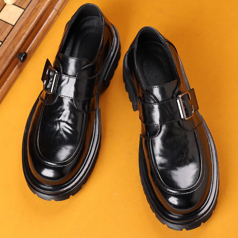 休闲皮鞋男d冬季一脚蹬增高黑色厚底圆头男士商务年轻人2024新款
