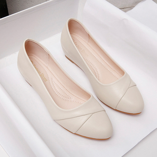 坡跟单鞋女2023春秋新款软底气B质中年妈妈鞋圆头浅口内增高豆豆