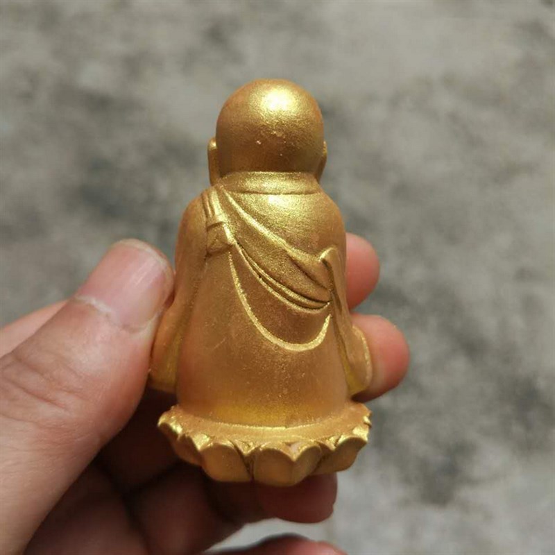 2寸上色小叶黄杨木雕工艺品小摆件手把件 坐莲小金佛