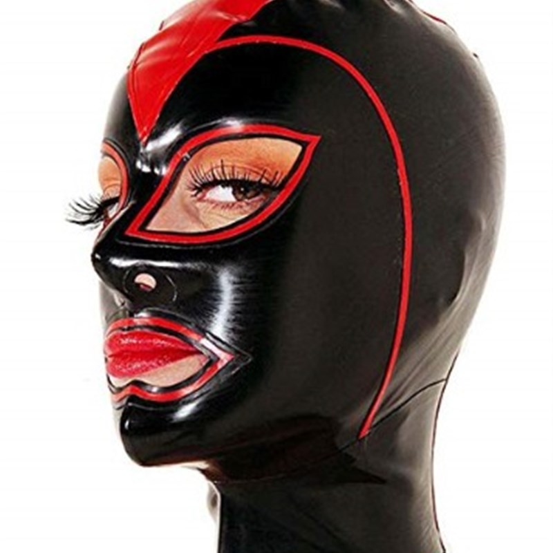 乳胶衣面具 乳胶头套 乳胶面具 拼色头套开眼嘴鼻颜色黑红拼色