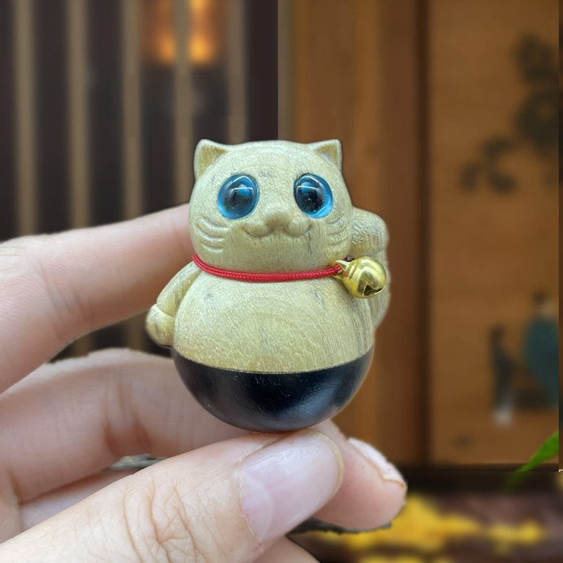 金丝楠木雕刻小猫小铃铛创意家居摆件不倒翁可爱鸟木文玩手把件