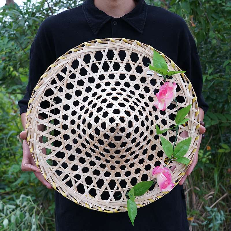 竹编斗笠帽幼儿园晚会舞蹈专用道具儿童赶海帽子镂空手工竹艺竹制