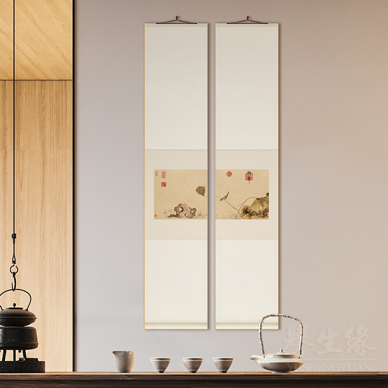 墨梅竹石图新中式卷轴挂画竖版茶室书房装饰画客餐厅玄关过道壁画