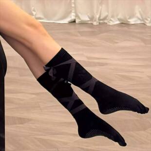 瑜伽袜五指长筒普拉提袜子防滑专业女冬芭蕾风舞蹈袜显瘦绑带长袜