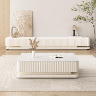 岩板电视柜茶几组合奶油风简约现代客厅家用小户型电视机柜落地柜