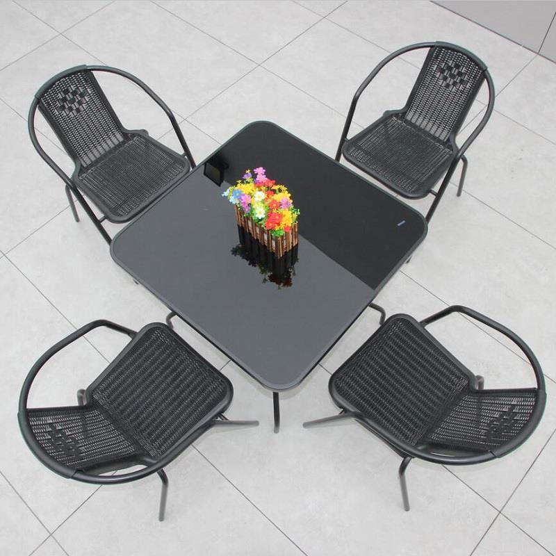 K8户外桌椅带伞藤椅三件套室外露天花园休闲阳台小茶几套装庭院桌