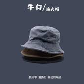 帽子男黑色牛仔小边渔夫帽女日系韩版 百搭复古遮阳防晒太阳帽