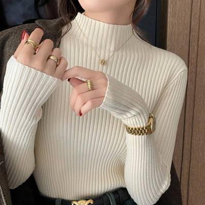 半高领打底衫女秋冬内搭新款纯色毛衣高级感中领针织上衣显瘦