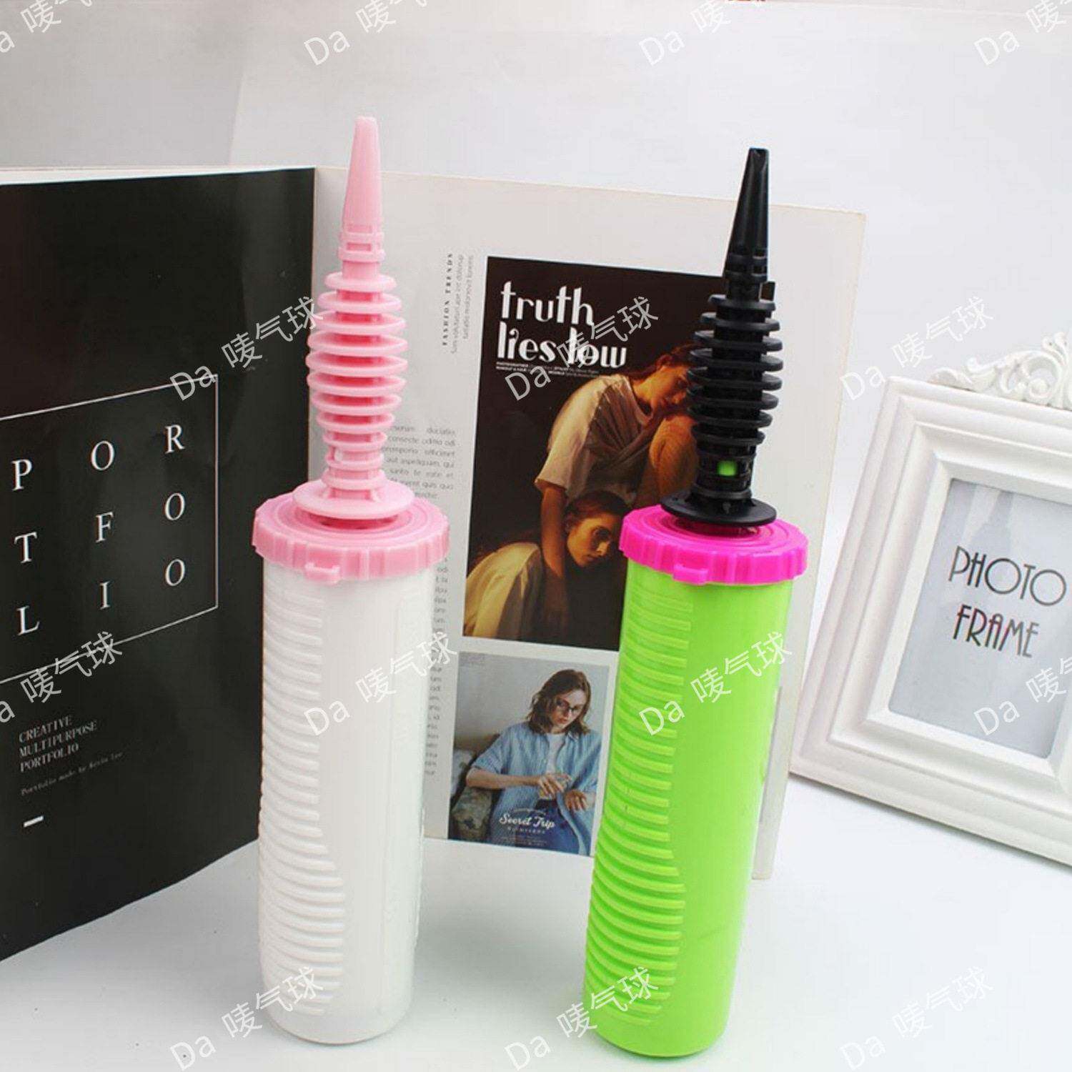 打气筒粉白色气球双向手动气筒大号诺品质压筒便携