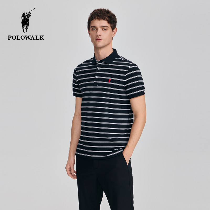 POLOWALK男式短袖POLO衫2026夏季新品条纹翻领短袖T恤百搭上衣