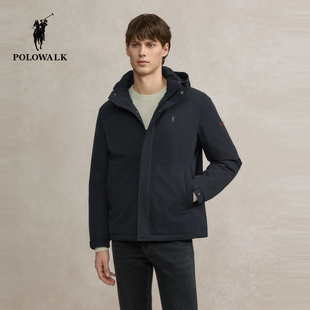 轻商务通勤保暖连帽高级简约外套 新品 POLOWALK男式 夹克2025冬季