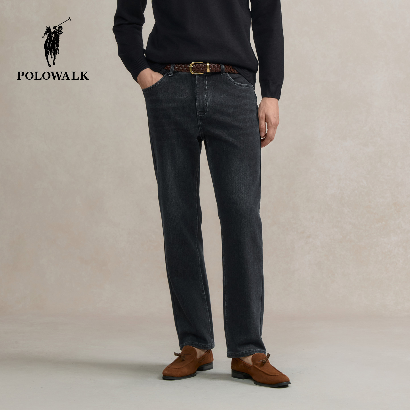 POLOWALK男式牛仔裤2025秋冬裤新品直筒显瘦通勤薄绒深色牛仔长裤,男装,牛仔裤,淘宝优惠券,粉丝福利购,淘宝优惠卷