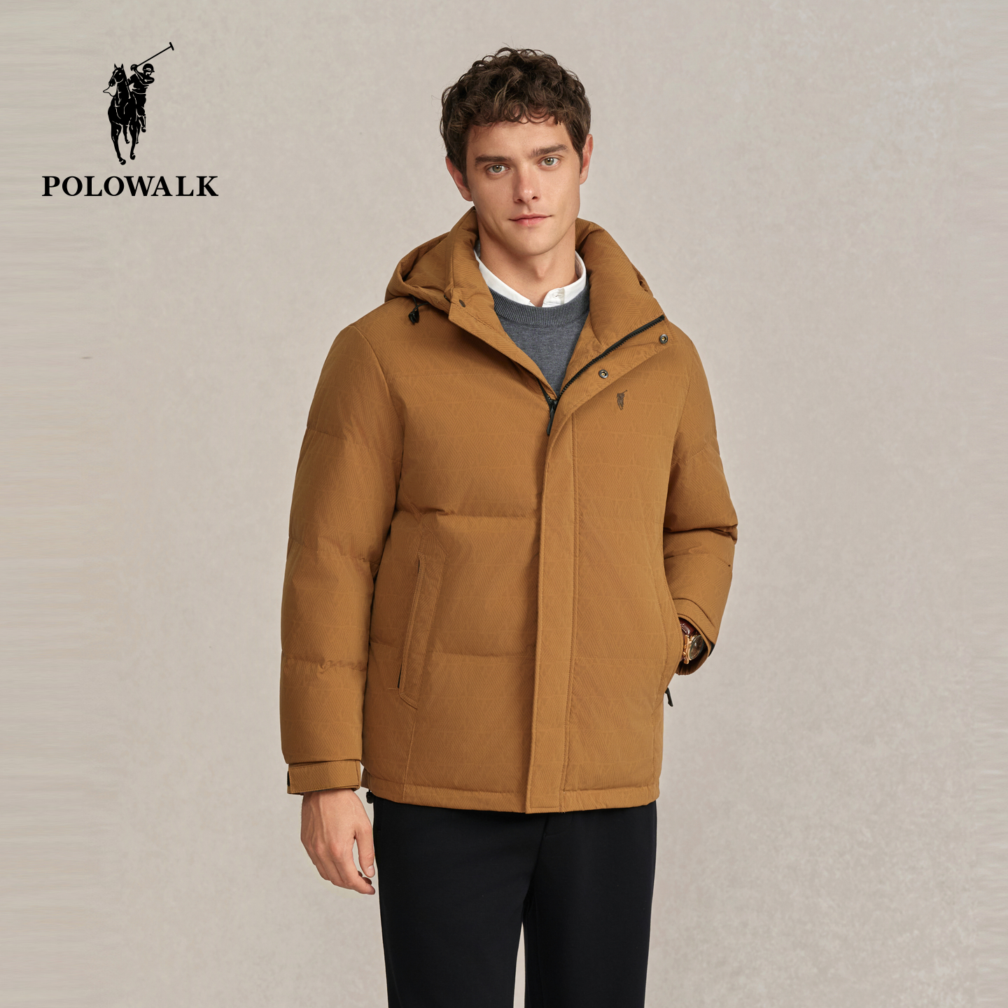 POLOWALK男式羽绒服2025冬季新品90鸭绒厚款保暖休闲通勤连帽外套