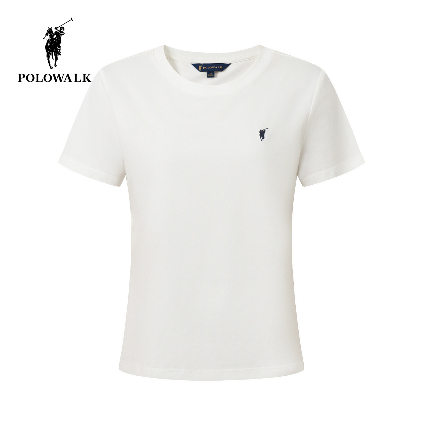 POLOWALK女士短袖2026夏季新款女装简约纯色基础圆领短袖白色T恤