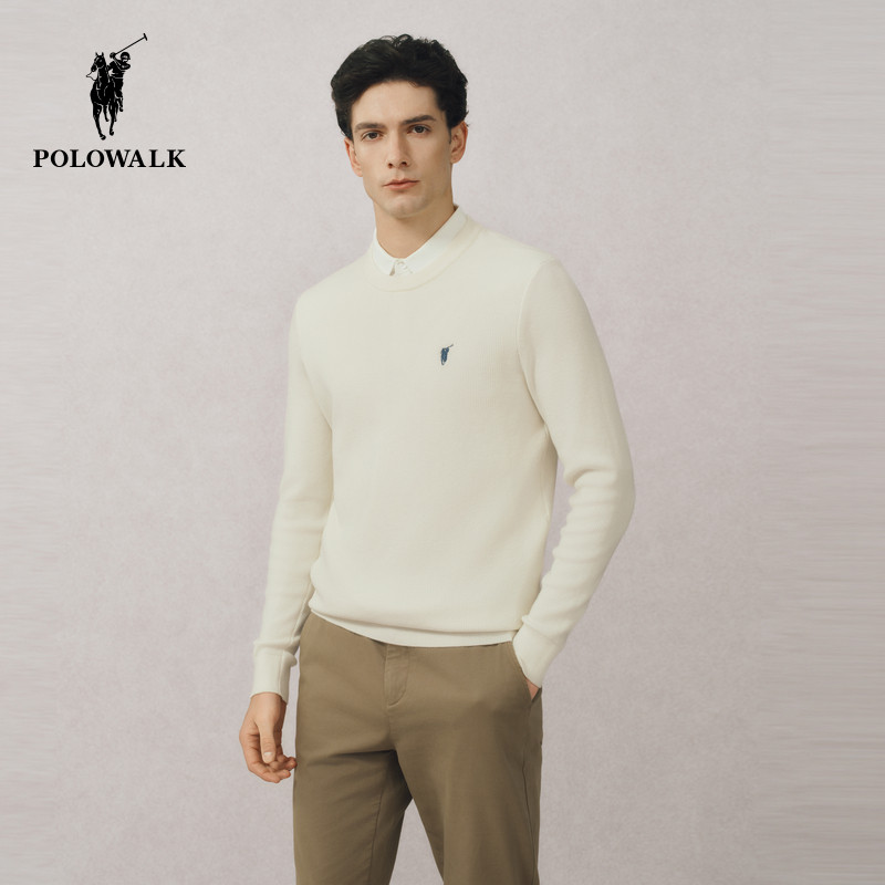 POLOWALK针织衫男式2025秋冬新品宽松内搭外穿假两件竖条纹套头