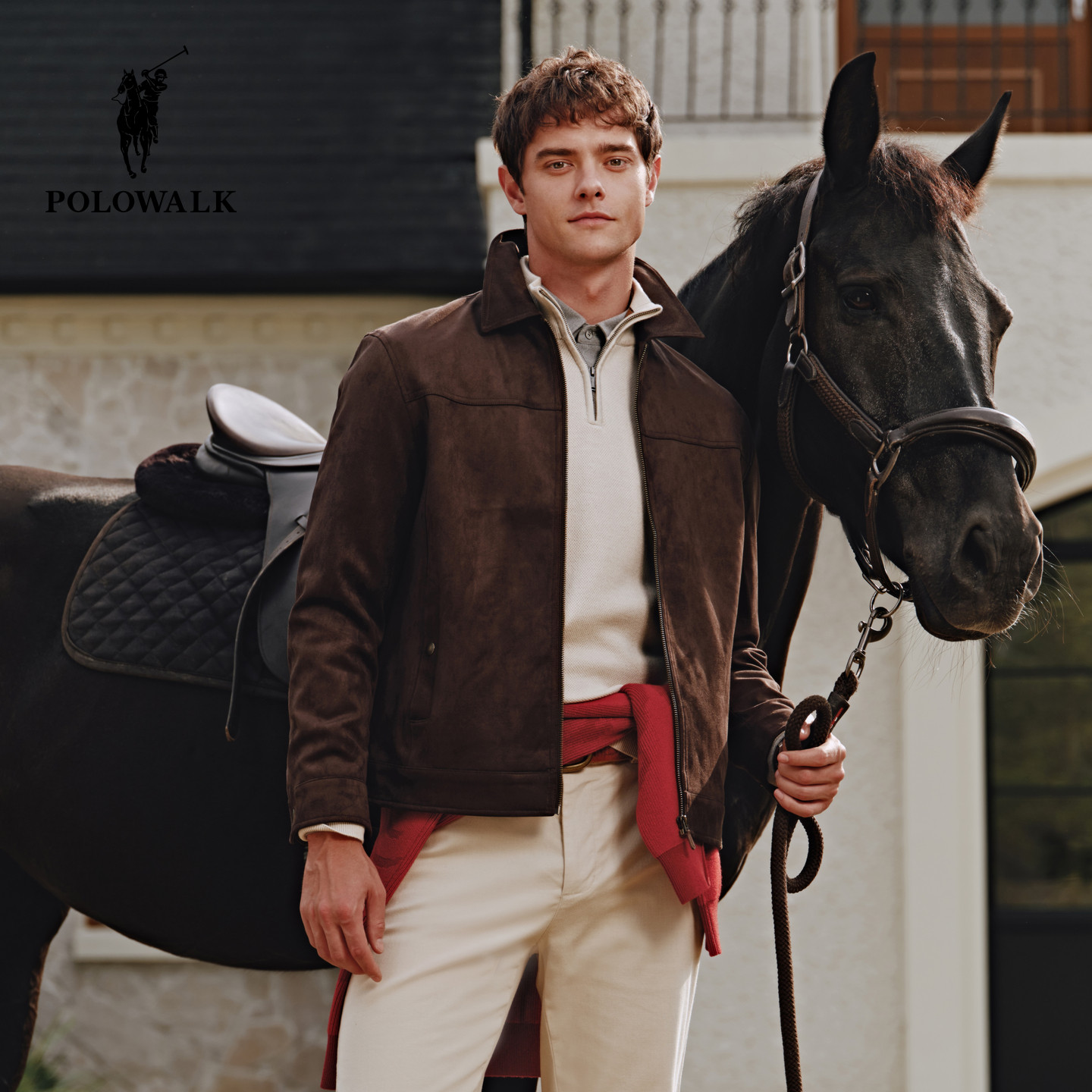 POLOWALK男式皮衣2025冬季新品男装复古翻领薄棉皮衣休闲夹克外套