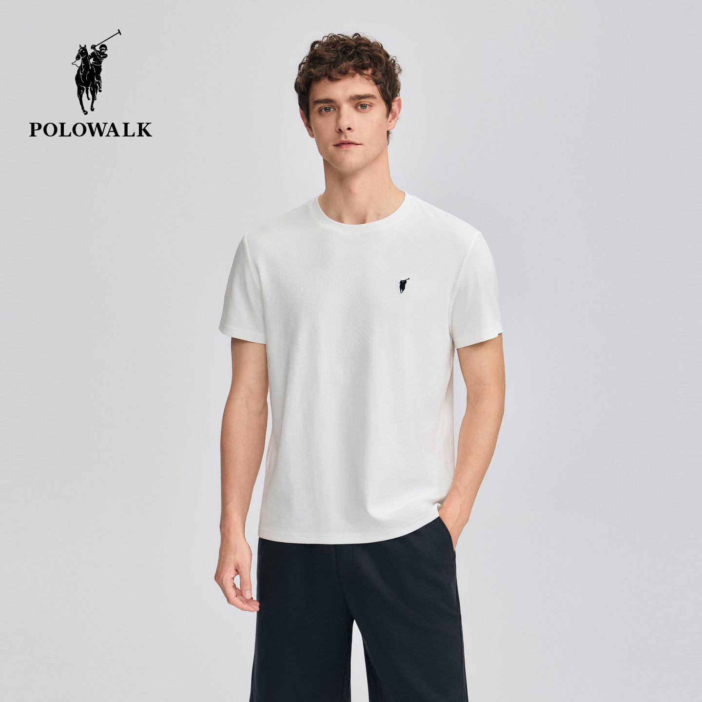 POLOWALK男式短袖圆领T恤2025夏季新品纯色保罗短袖打底衫上衣