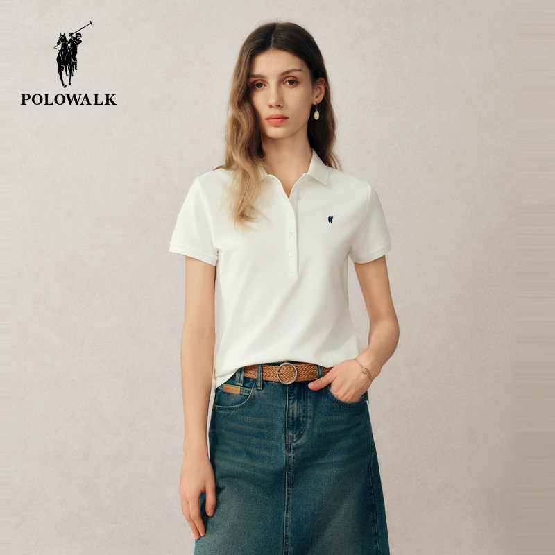 POLOWALK女式2026夏季新品商务简约女式短袖纽扣翻领女士POLO衫