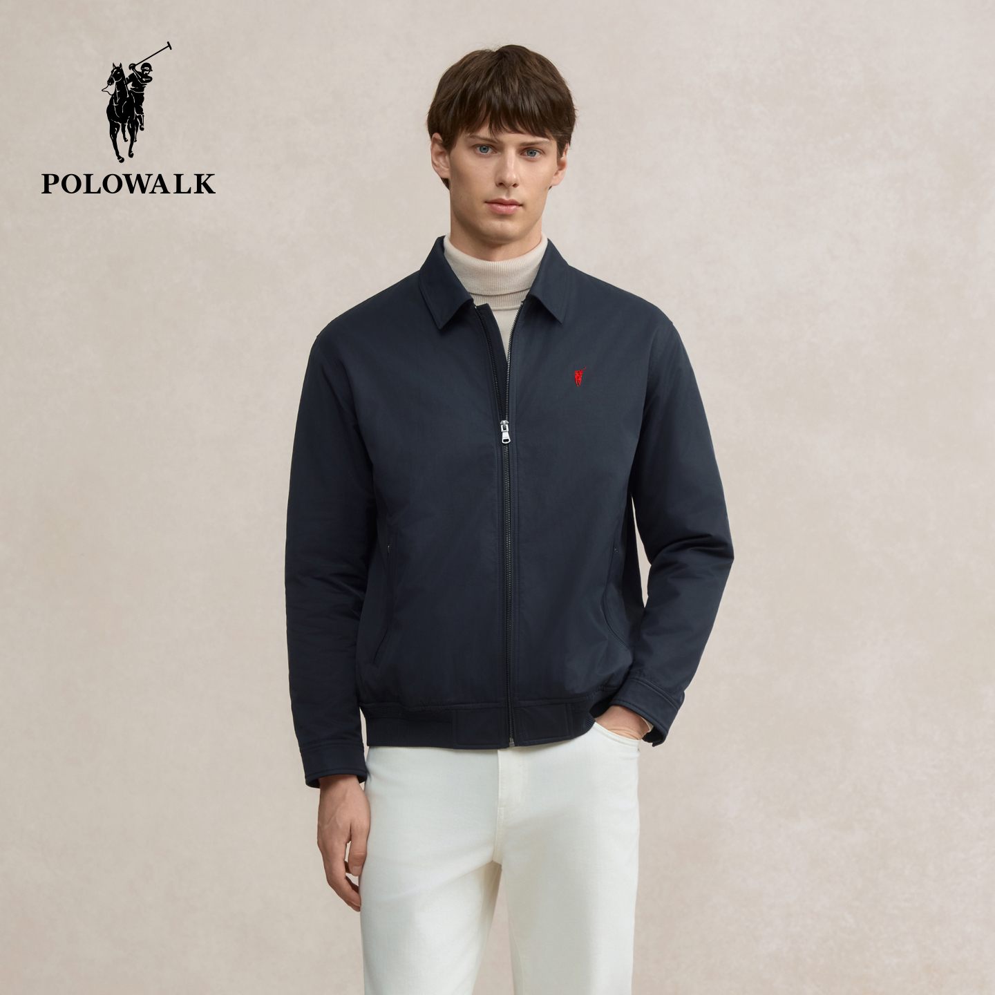 POLOWALK男式夹克2025冬季新品简约商务翻领夹棉行政夹克外套男装