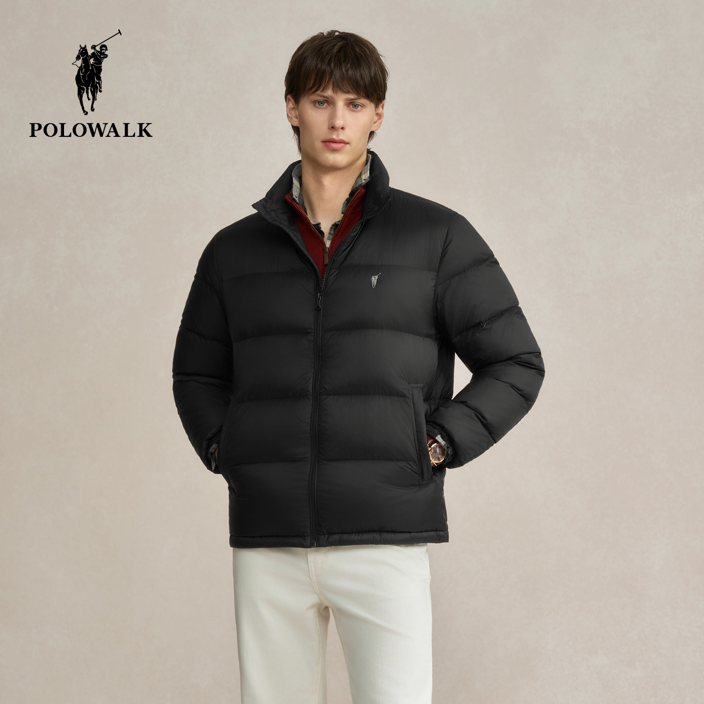 POLOWALK男式面包羽绒服2025冬季新品简约保暖90鸭绒厚款羽绒外套