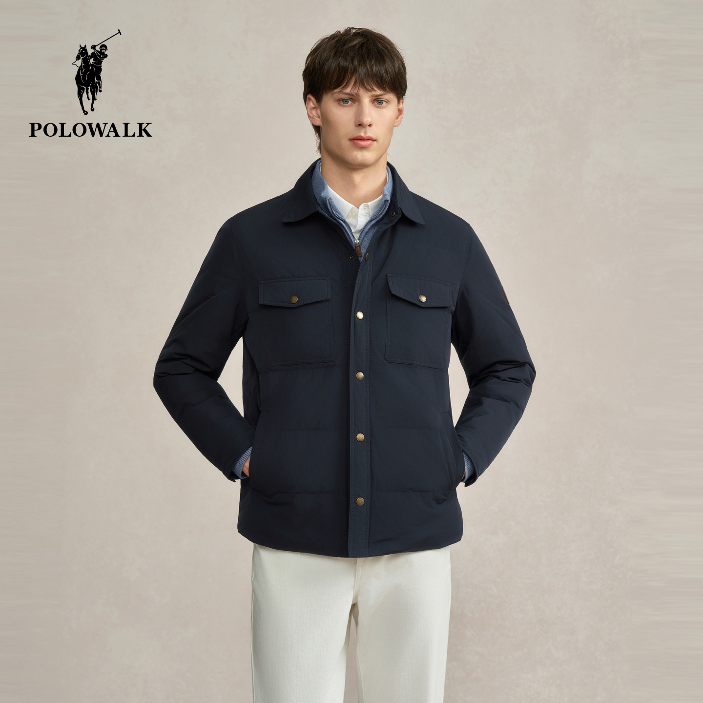 POLOWALK男式羽绒服2025冬季新品休闲工装风90鸭绒翻领外套男装