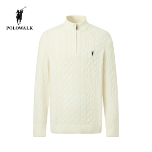 【100%绵羊毛】POLOWALK男式羊毛衫2025冬季新品半拉链绞花套头衫