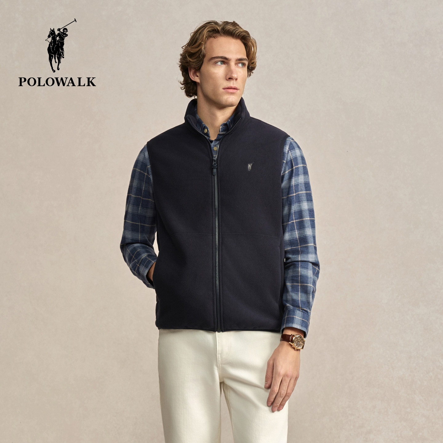 POLOWALK男式马甲2025冬季新品简约立领加绒休闲拉链摇粒绒马甲,男装,常规马甲,淘宝优惠券,粉丝福利购,淘宝优惠卷