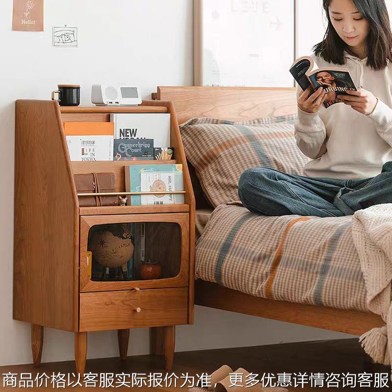 中古樱桃木杂志柜实木小书架简约多功能边角柜储物柜北欧收纳柜