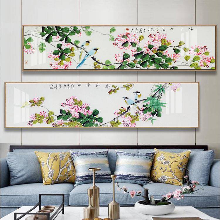 新中式床头画卧室房间装饰画温馨壁画横幅酒店宾馆挂画横版长条画