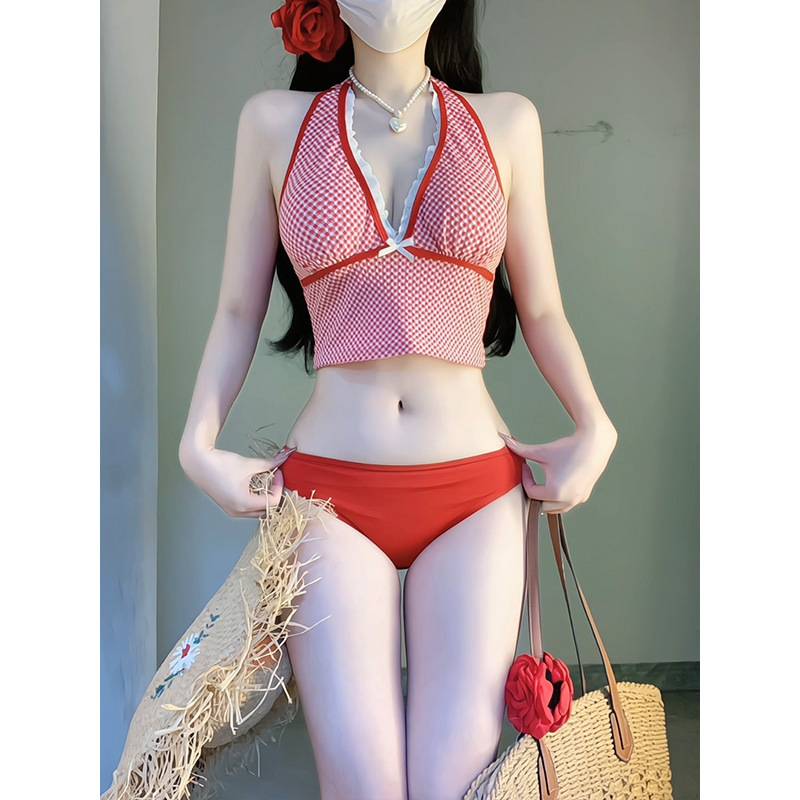 2026韩版性感泳衣女抹胸分体海边度假 ins风三件套裙式温泉比基尼