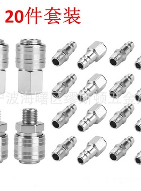 德式气动接头20件 1/4BSP压缩机气管软管接头连接器  欧式快速接