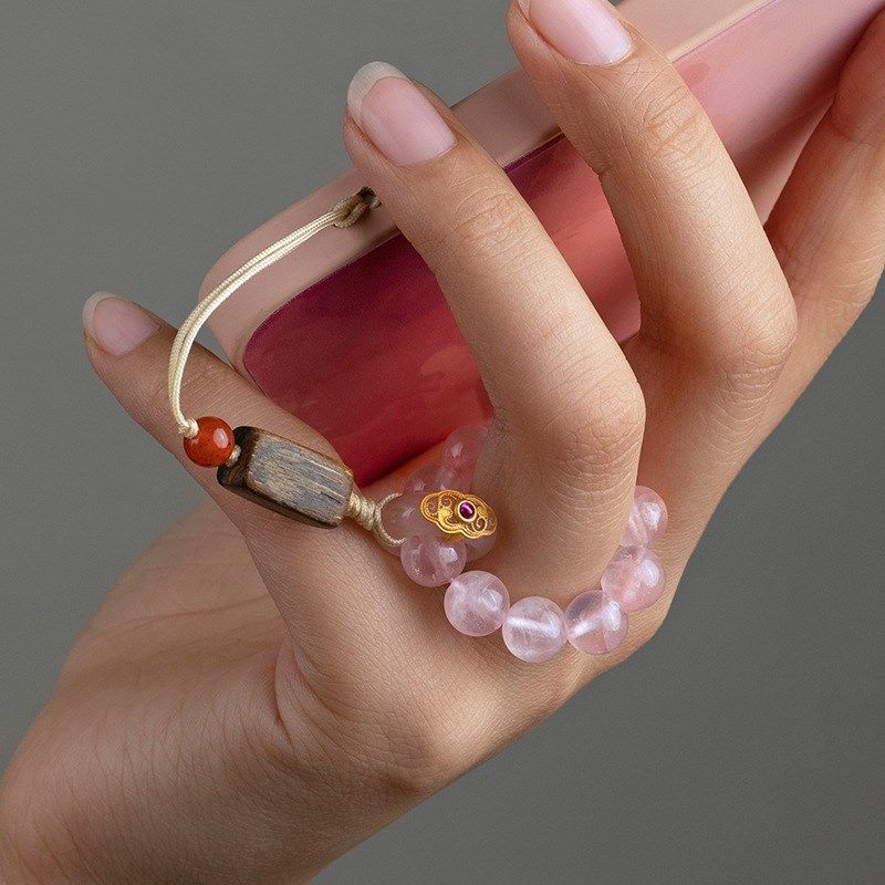 精致天然粉水晶手机挂绳指环款手机挂件短款防丢古风手机挂坠吊坠,3C数码配件,手机挂件/手机链,淘宝优惠券,粉丝福利购,淘宝优惠卷