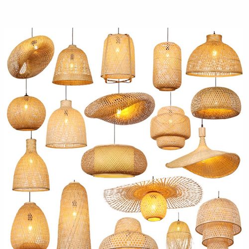 竹编吊灯中式餐厅竹子灯笼茶室吊灯日式饭店草帽藤编织吊灯民宿灯