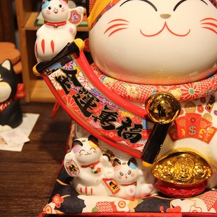 乐喵福缘11寸电动猫摇手猫陶瓷工艺品店面开业摆件礼品招财猫